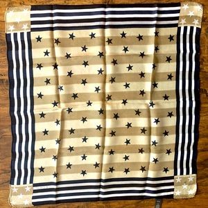 ECHO 100% Silk Scarf American Flag Pattern, USA America Tan Cream Black 21”